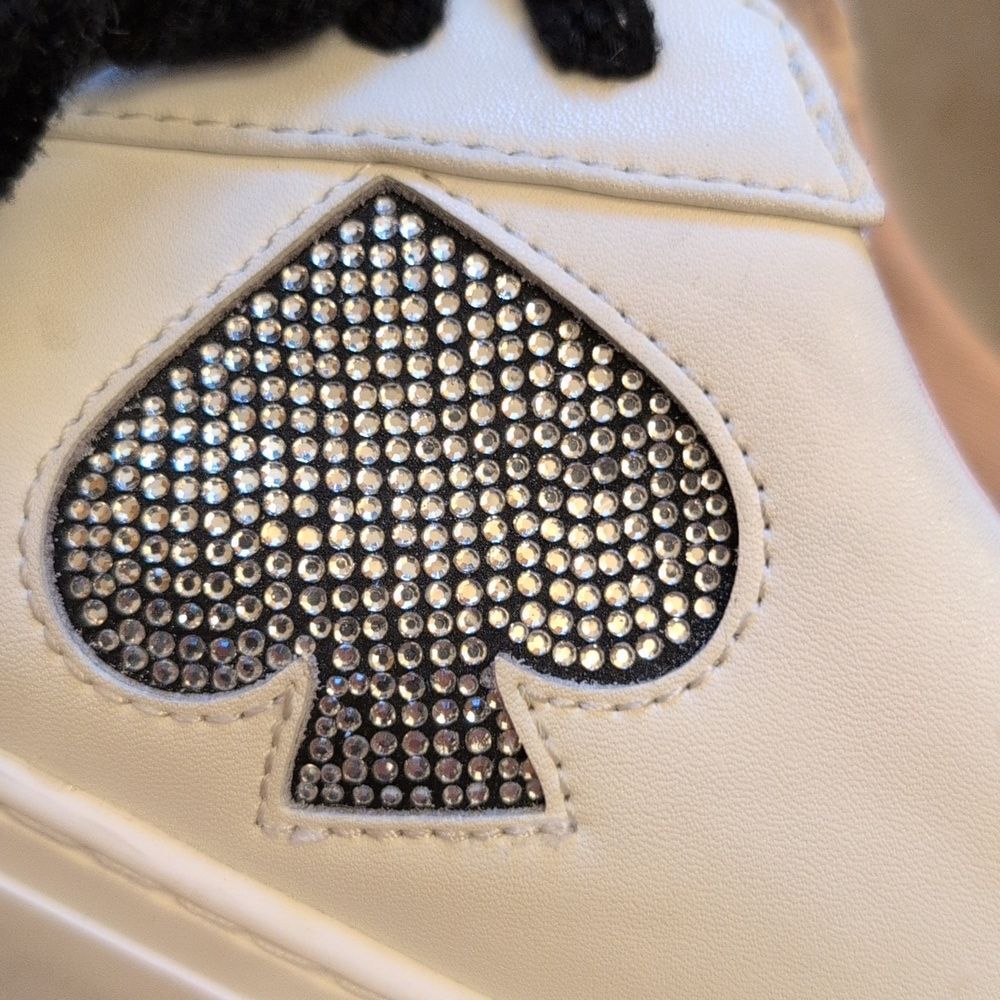 KATE SPADE Fez Glitz LEATHER Low Top SNEAKERS Rhinestone White Black Suede 11 - Picture 6 of 11